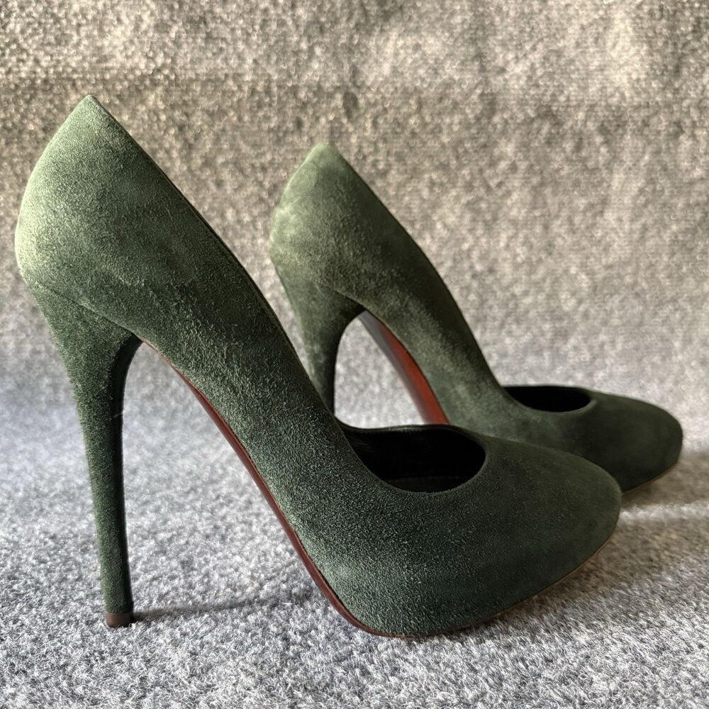 Ralph Lauren Collection Purple Label Green Suede Slip-On Stiletto Pump 8B